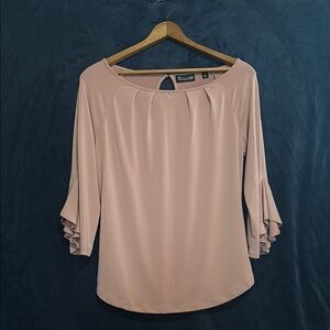 New York & Company Pink Blouse with Ruffled 3/4 Sleeves